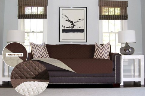 Dupla oldalú kanapévédő takaró barna-bézs színben
