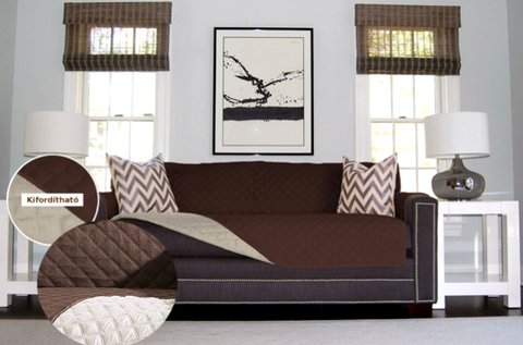 Dupla oldalú kanapévédő takaró barna-bézs színben