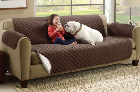 Kétoldalú kanapévédő takaró barna-fehér színben