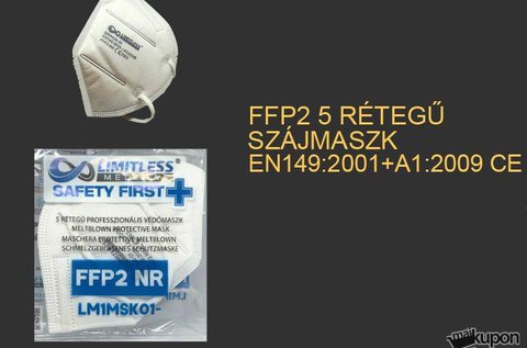 FFP2 CE 5 rétegű, fehér szájmaszkok