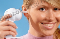 Elektromos fültisztító készülék 4 db különböző színű, puha szilikonfejjel, tisztítókefével