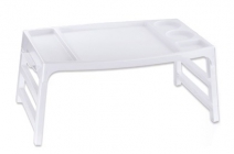 Összecsukható, műanyag reggeliző ágytálca evőeszköz-, pohár- és vázatartóval