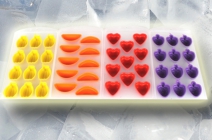 4x12 db-os szilikon jégkocka készítő szett banán, narancs, szeder és szív formában