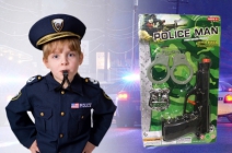 Játék rendőr-szett pisztollyal, rendőrjelvénnyel, bilinccsel