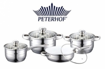 Készíts finom ételeket könnyedén! 8 részes rozsdamentes acél Peterhof edénykészlet kerámiabetétes serpenyővel, 3 féle fazékkal és fedővel