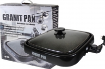 Granit Pan szögletes elektromos serpenyő márvány bevonattal, hőálló üvegfedővel, levehető hőmérséklet szabályozóval