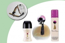Avon Far Away szett 50 ml-es parfümmel, golyós deo-val és spray-vel + műbőr szíjas palládiummal futtatott női karóra