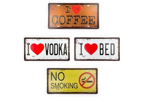 Retró dombornyomott fémtábla faldísz