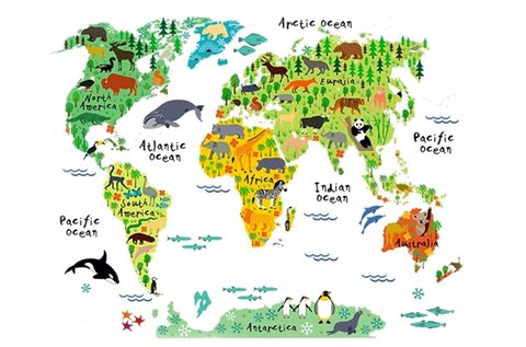 Állatos világtérkép falmatrica gyerekeknek